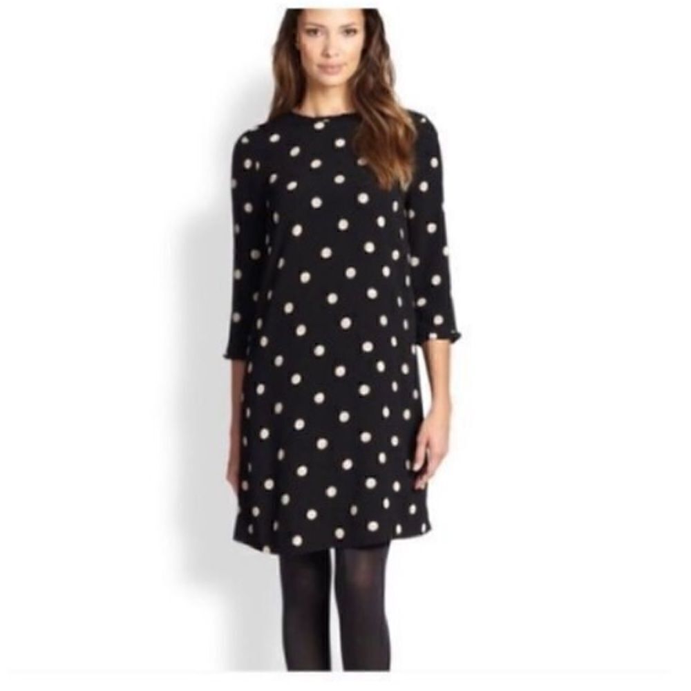 Kate Spade Women’s Size 2 Dizzy Dot Sheath Dress Black Tan 3/4 Sleeve High Neck